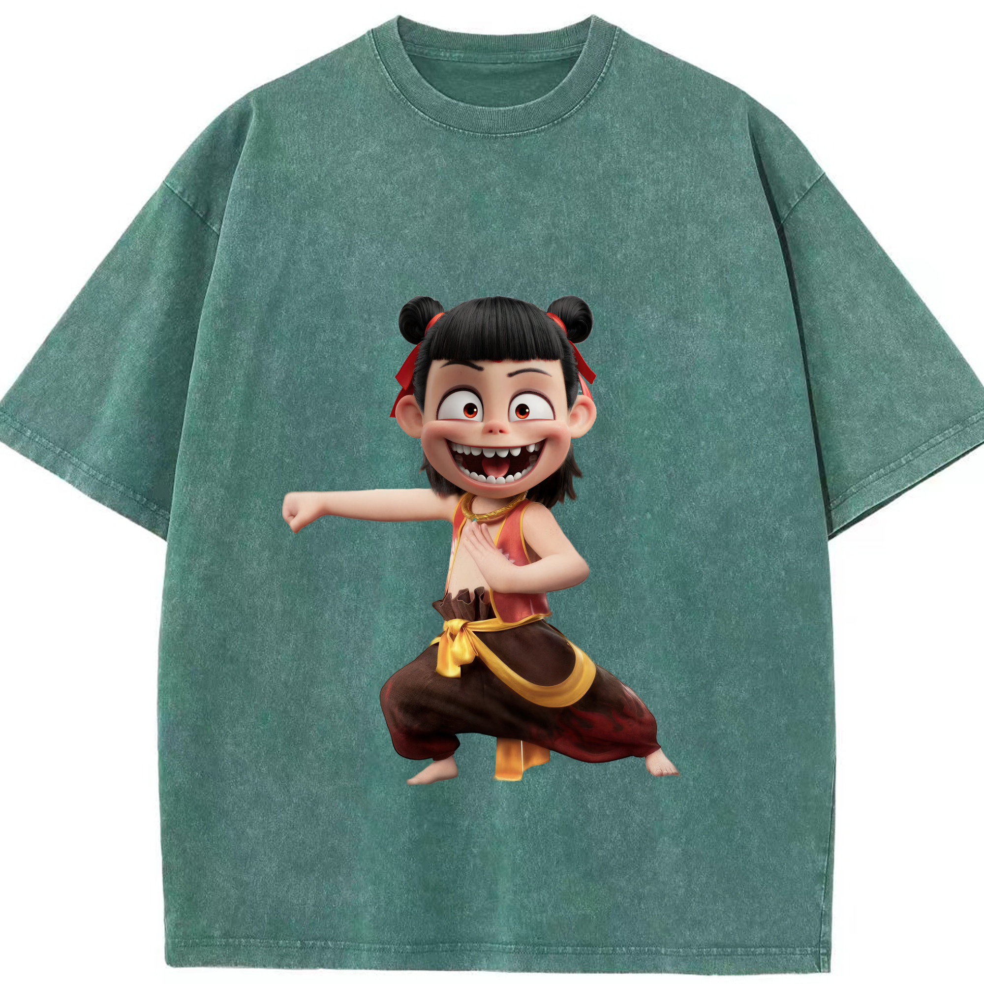 （画像用） Ne Zha 2 ナタ 魔童の大暴れ 綿100% ヴィンテージ風 半袖Tシャツ（フロントプリント）